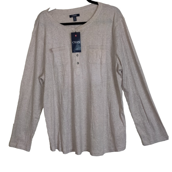 Chaps Tops - Chaps Womens Beige Top PLUS Sz 3X Lightweight Wide Ribbing Pockets River NWT